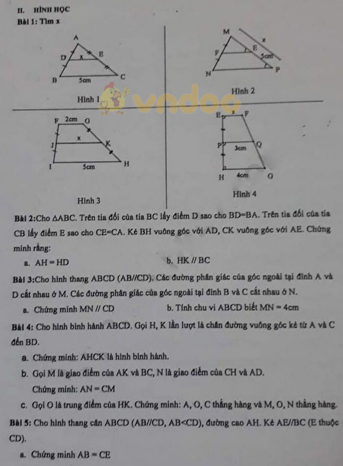 Đề cương ôn thi giữa học kì 1 lớp 8 môn Toán trường THCS Lê Ngọc Hân năm học 2020 - 2021