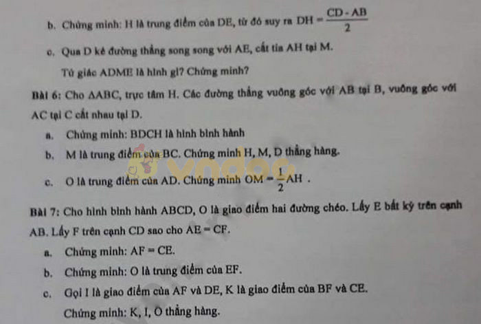 Đề cương ôn thi giữa học kì 1 lớp 8 môn Toán trường THCS Lê Ngọc Hân năm học 2020 - 2021