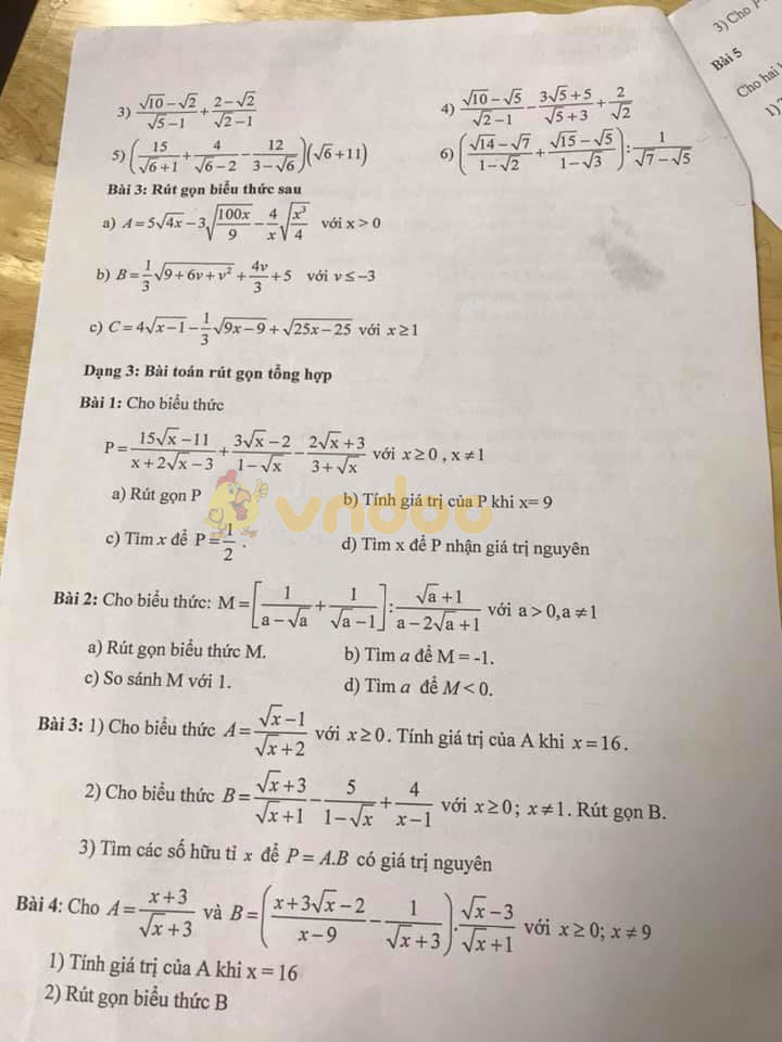 Đề cương ôn thi giữa học kì 1 lớp 9 môn Toán trường THCS Văn Quán, Hà Đông năm học 2020 - 2021