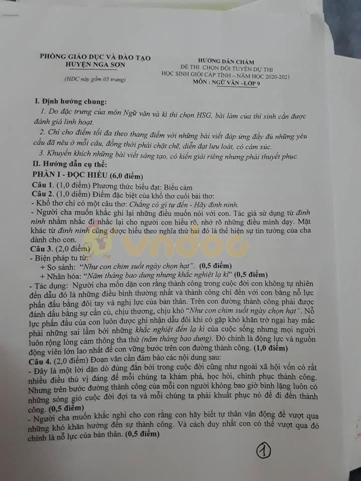 Đề thi chọn học sinh giỏi lớp 9 môn Toán Phòng GD&ĐT huyện Nga Sơn năm học 2020 - 2021