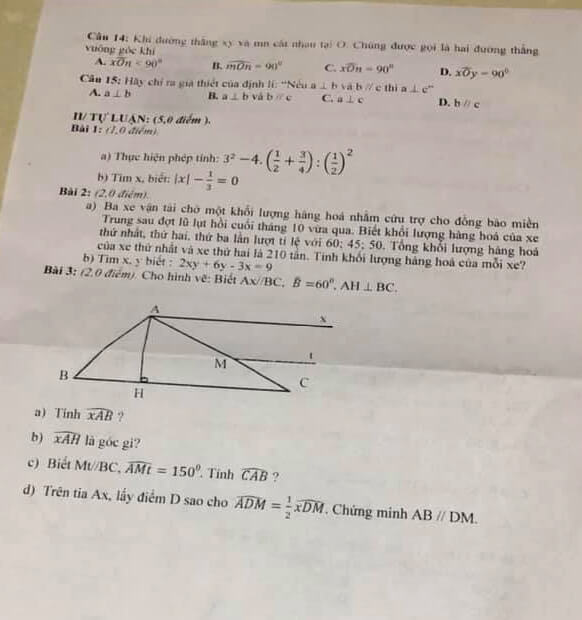 Đề thi Toán 7 giữa kì 1