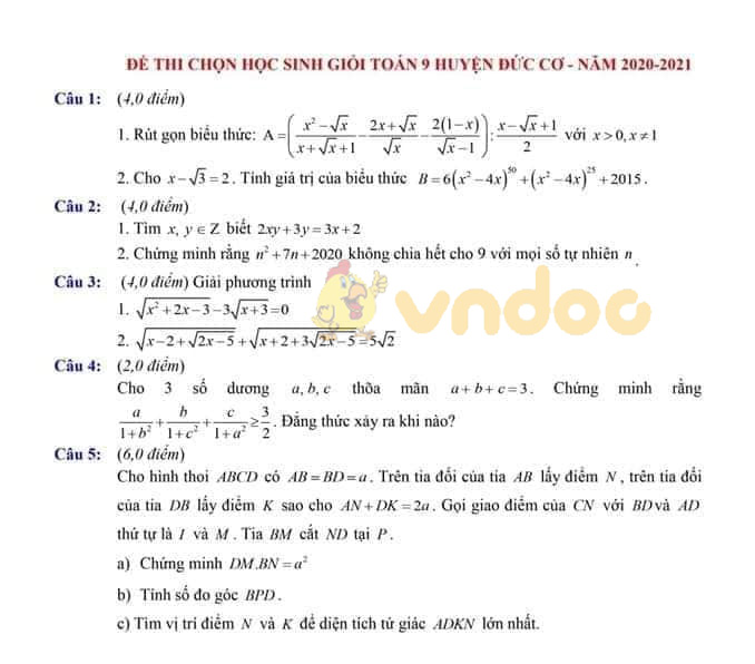 Đề thi chọn học sinh giỏi lớp 9 môn Toán Phòng GD&ĐT huyện Đức Cơ năm 2020 - 2021