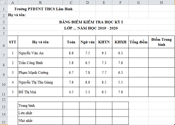 Đề thi Tin học 7 học kì 1 năm 2020