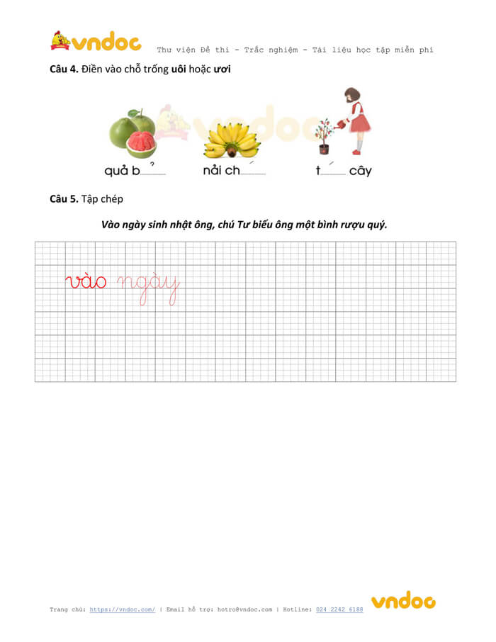 Phiếu bài tập cuối tuần Tiếng Việt lớp 1 Nâng cao - Tuần 15 - Số 2