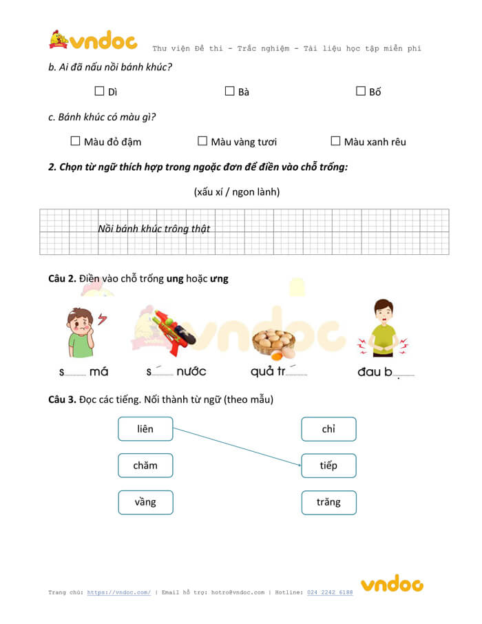 Đề thi học kì 1 lớp 1 môn Tiếng Việt năm 2020-2021 sách Vì sự bình đẳng - Đề 2