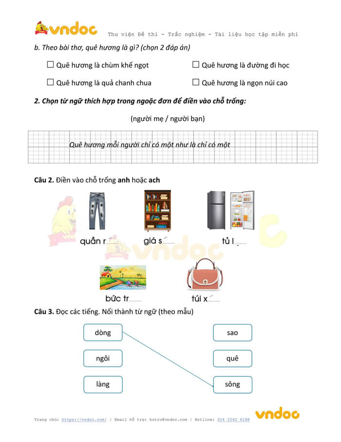 Đề thi học kì 1 lớp 1 môn Tiếng Việt năm 2020-2021 sách Vì sự bình đẳng - Đề 3