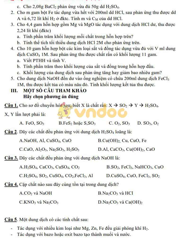 Đề cương ôn thi học kì 1 lớp 9 môn Hóa học năm 2020 - 2021