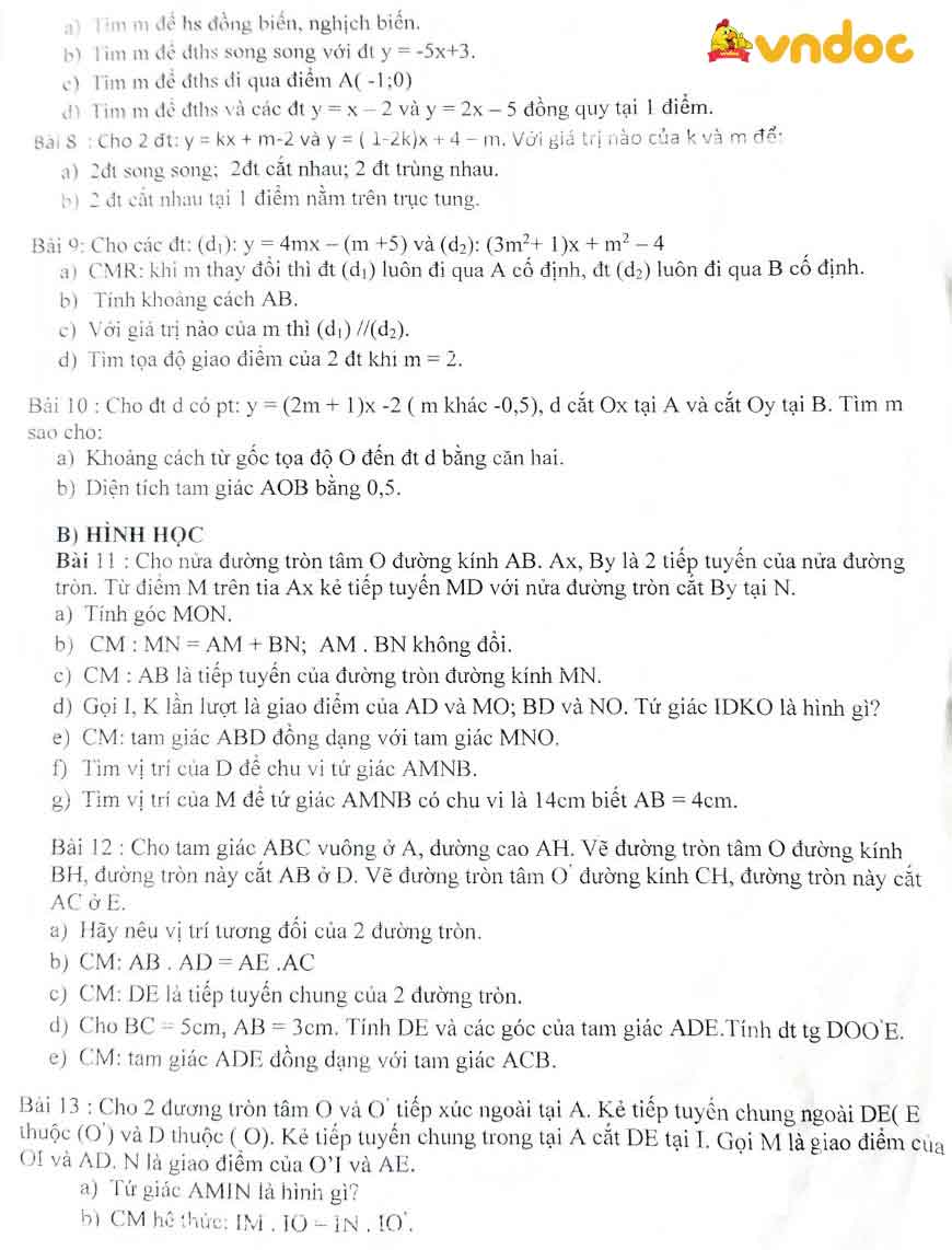 Đề cương ôn thi học kì 1 lớp 9 môn toán Trường THCS Nguyễn Văn Huyên năm 2020 - 2021
