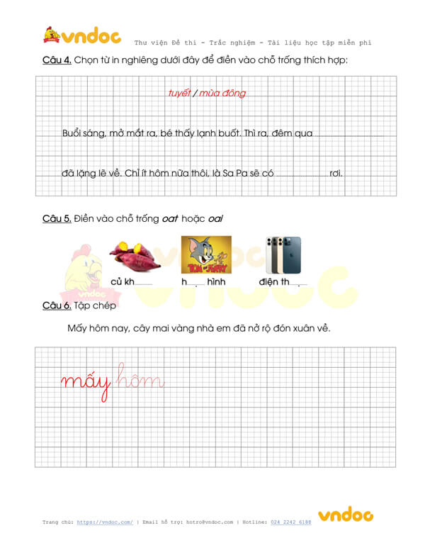 Phiếu bài tập cuối tuần Tiếng Việt lớp 1 Nâng cao - Tuần 16 - Phiếu 2