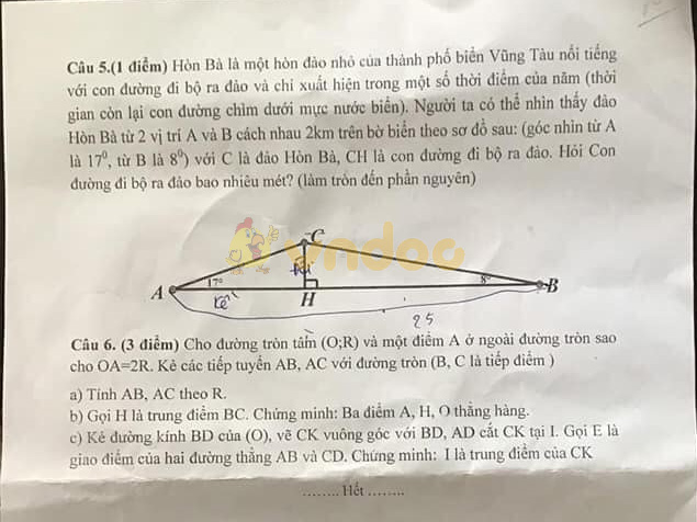 Đề thi học kì 1 Toán 9 Phòng GD&ĐT huyện Bình Chánh năm 2020 - 2021