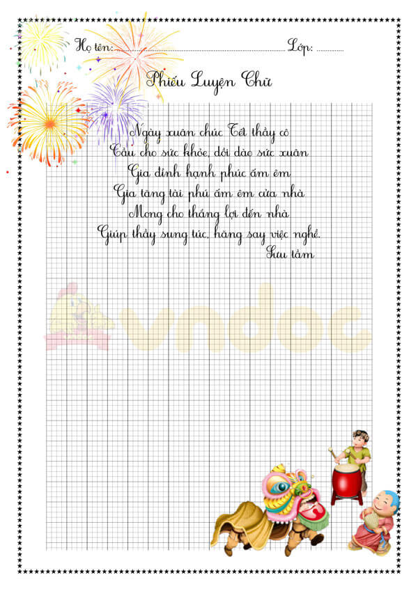 Phiếu luyện viết chữ đẹp Chủ đề Tết