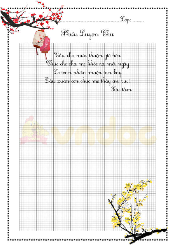 Phiếu luyện viết chữ đẹp Chủ đề Tết