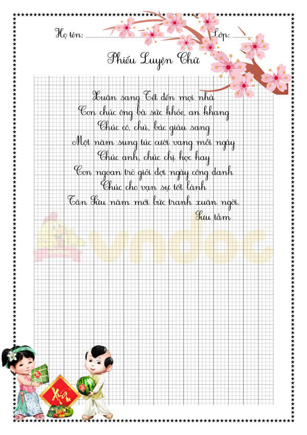 Phiếu luyện viết chữ đẹp Chủ đề Tết