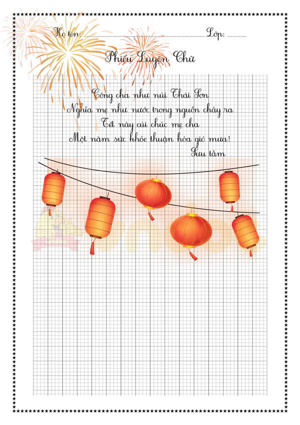 Phiếu luyện viết chữ đẹp Chủ đề Tết