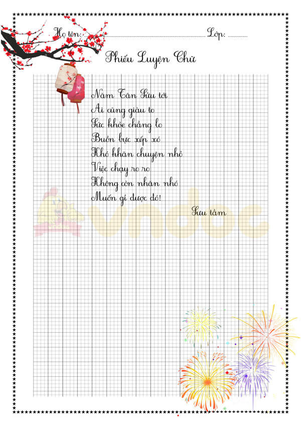 Phiếu luyện viết chữ đẹp Chủ đề Tết