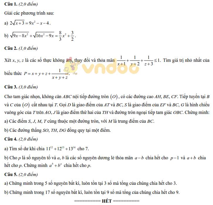 Đề thi học kì 1 Toán 10 Trường THPT chuyên Lê Hồng Phong, Nam Định năm 2020 - 2021