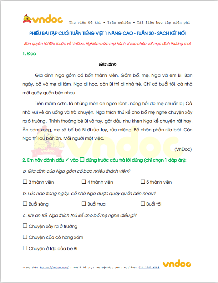 Phiếu bài tập cuối tuần Tiếng Việt 1 nâng cao - Tuần 20 - sách Kết nối