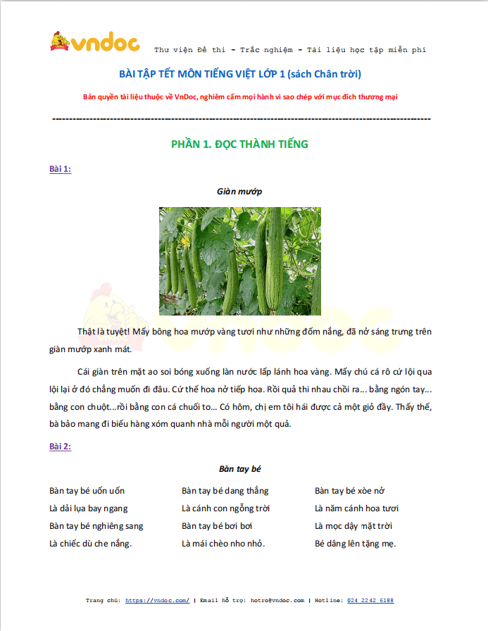 Bài tập Tết lớp 1 môn Tiếng Việt sách Chân trời