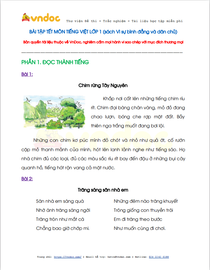 Bài tập Tết lớp 1 môn Tiếng Việt sách Vì sự bình đẳng