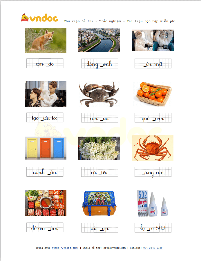 Bài tập chính tả: Điền c hoặc k lớp 1