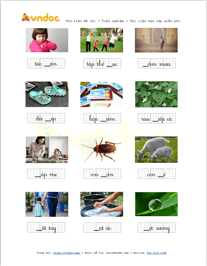 Bài tập chính tả điền d/gi lớp 1