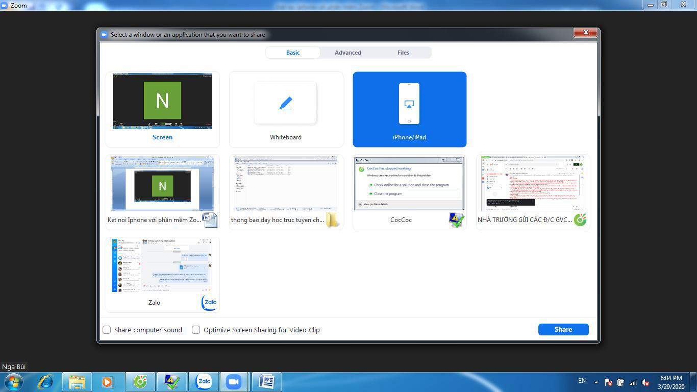 Kết nối Iphone với phần mềm Zoom