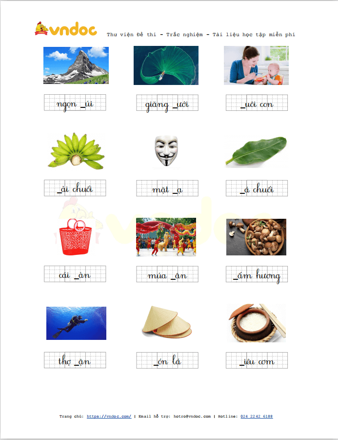 Bài tập chính tả: Điền l hoặc n lớp 1