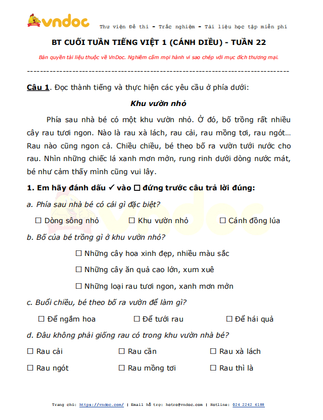 Phiếu bài tập cuối tuần Tiếng Việt lớp 1 Nâng cao - Tuần 22