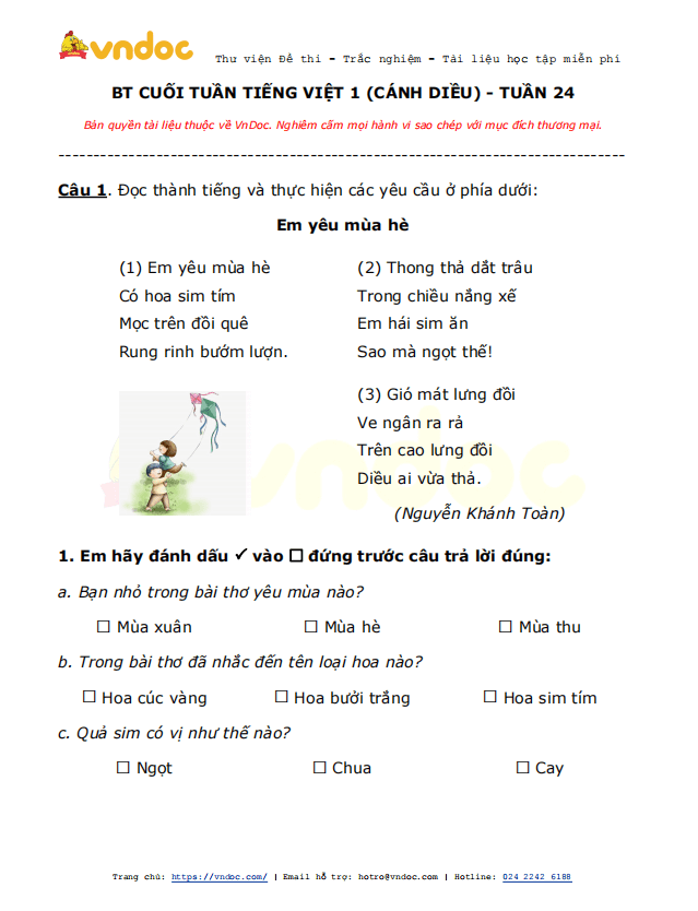 Phiếu bài tập cuối tuần Tiếng Việt lớp 1 Nâng cao - Tuần 24