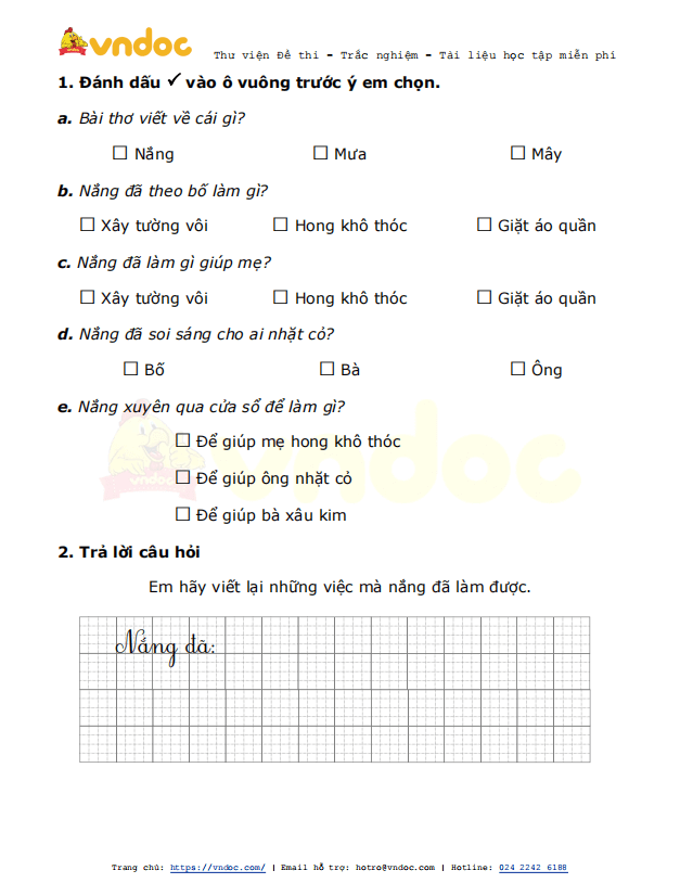 Đề thi giữa kì 2 lớp 1 môn Tiếng Việt năm 2021 sách Chân trời - Đề 1