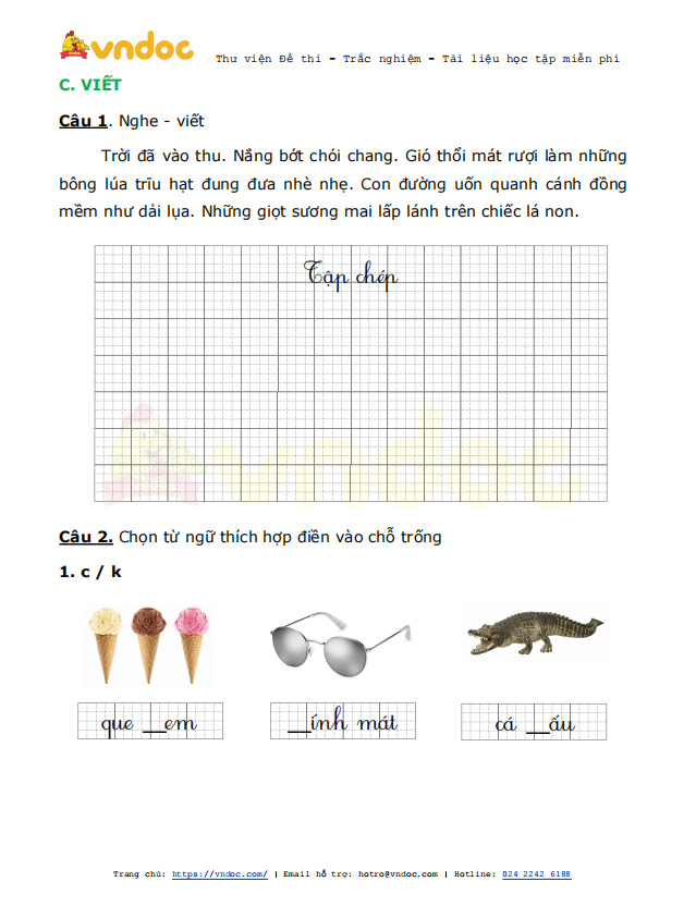Đề thi giữa kì 2 lớp 1 môn Tiếng Việt năm 2021 sách Chân trời - Đề 1