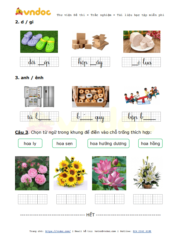 Đề thi giữa kì 2 lớp 1 môn Tiếng Việt năm 2021 sách Chân trời - Đề 1