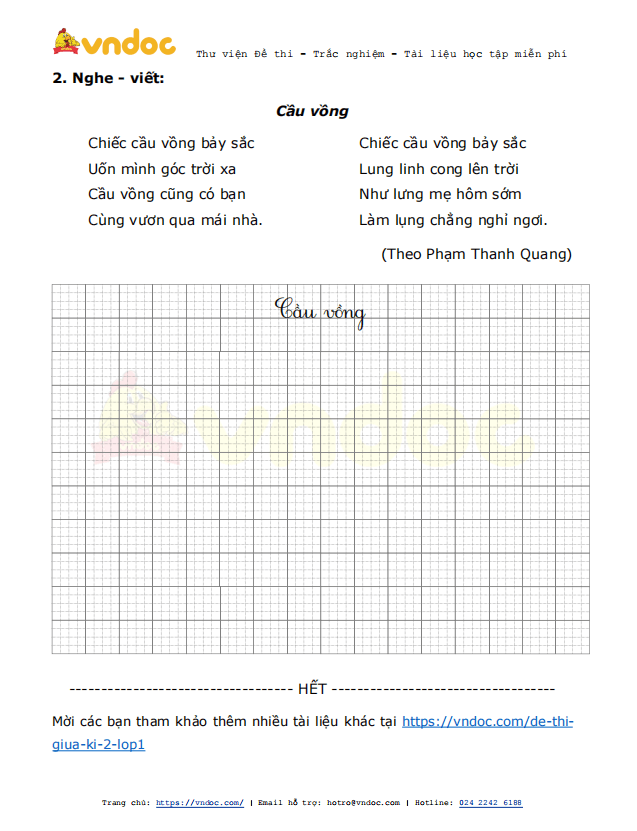 Đề thi giữa kì 2 lớp 1 môn Tiếng Việt năm 2021 sách Kết nối - Đề 1