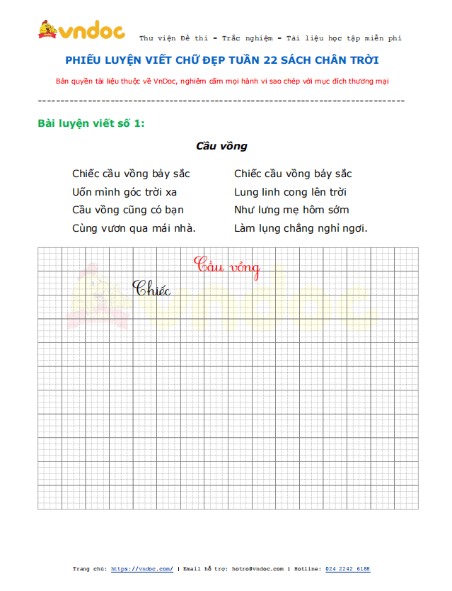 Phiếu luyện viết chữ đẹp Tuần 22 sách Chân trời sáng tạo