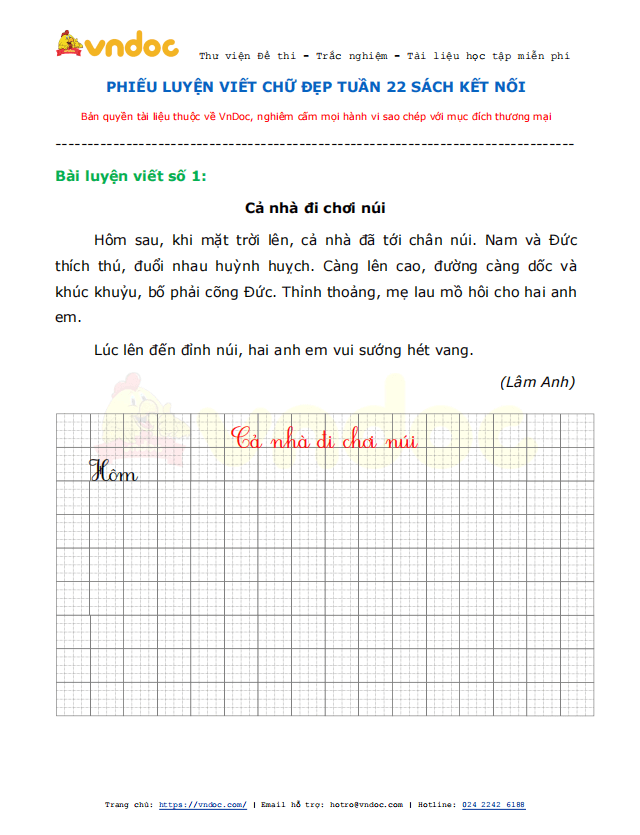 Phiếu luyện viết chữ đẹp - Tuần 22 sách Kết nối tri thức
