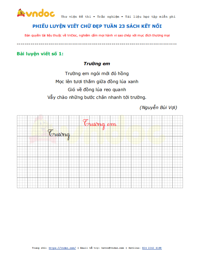 Phiếu luyện viết chữ đẹp - Tuần 23 sách Kết nối tri thức