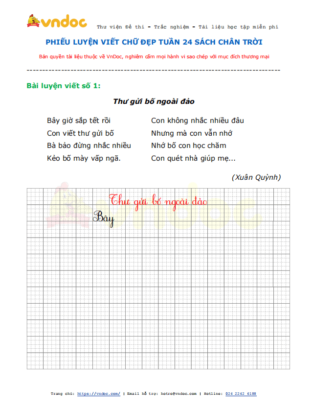 Phiếu luyện viết chữ đẹp Tuần 24 sách Chân trời sáng tạo
