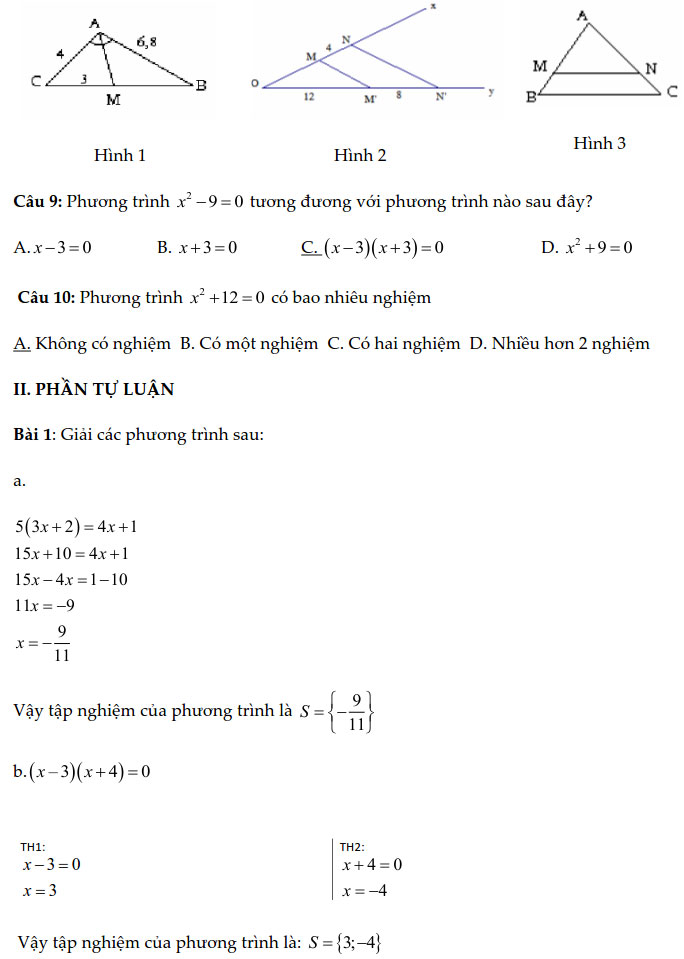 Đề thi giữa học kì 2 lớp 8 môn Toán năm 2020 - 2021