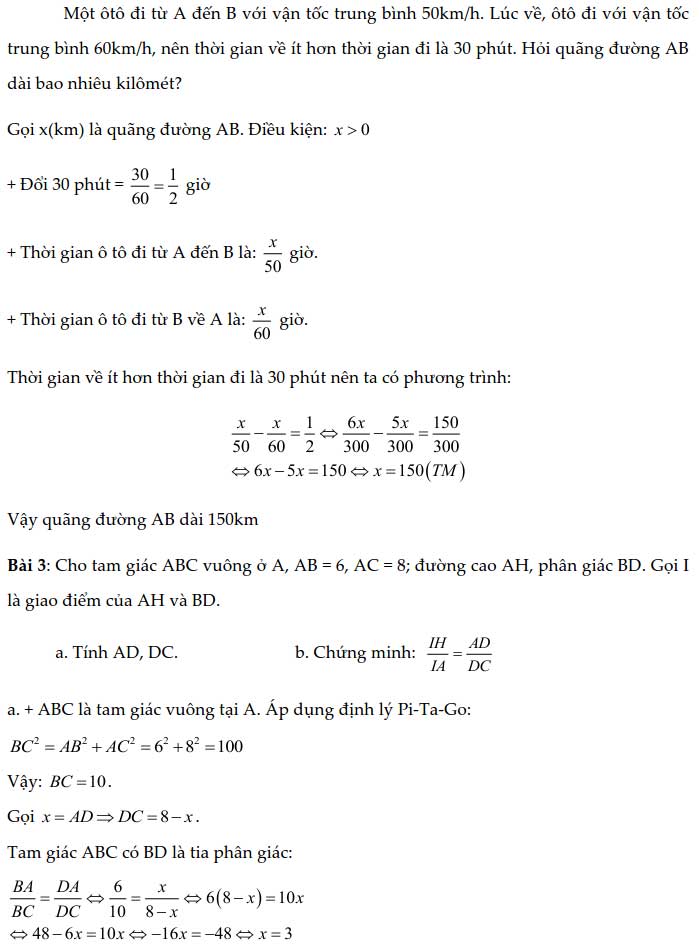 Đề thi giữa học kì 2 lớp 8 môn Toán năm 2020 - 2021