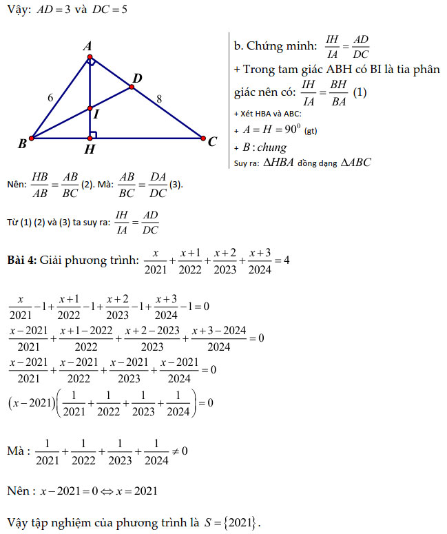 Đề thi giữa học kì 2 lớp 8 môn Toán năm 2020 - 2021