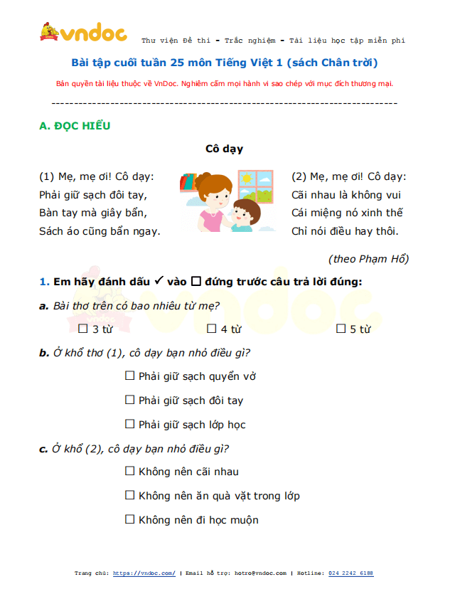 Phiếu bài tập cuối tuần Tiếng Việt lớp 1 Nâng cao - Tuần 25