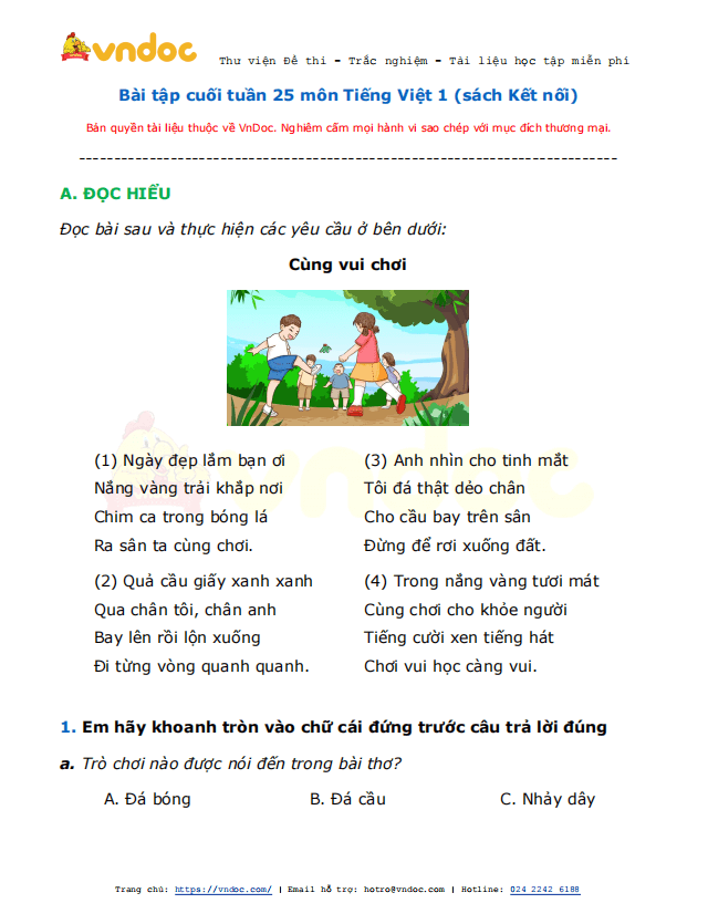 Bài tập cuối tuần Tiếng Việt lớp 1 sách Kết nối