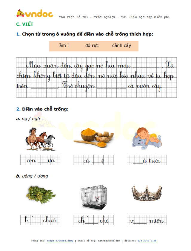 Đề thi giữa kì 2 lớp 1 môn Tiếng Việt năm 2021 sách Cánh Diều - Đề 1