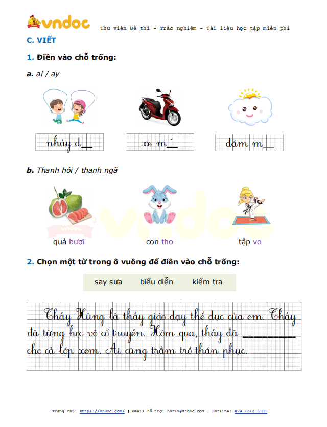 Đề thi giữa kì 2 lớp 1 môn Tiếng Việt năm 2021 sách Kết nối - Đề 2