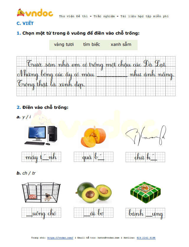 Đề thi giữa kì 2 lớp 1 môn Tiếng Việt năm 2021 sách Kết nối - Đề 2