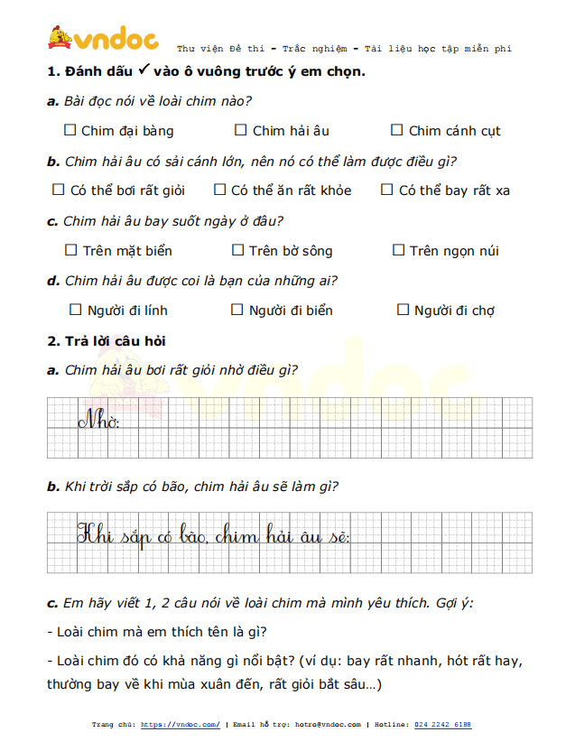 Đề thi giữa kì 2 lớp 1 môn Tiếng Việt năm 2021 sách Chân trời - Đề 2