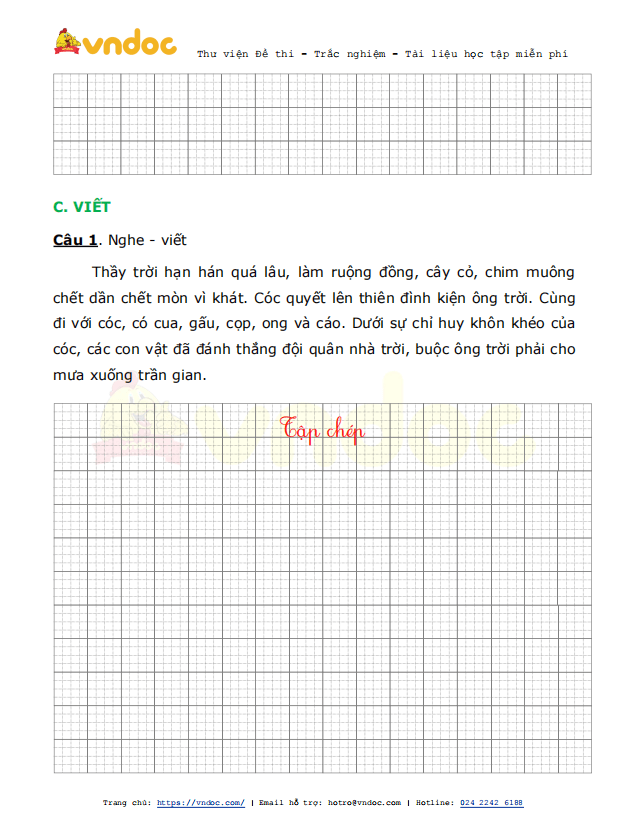 Đề thi giữa kì 2 lớp 1 môn Tiếng Việt năm 2021 sách Chân trời - Đề 2