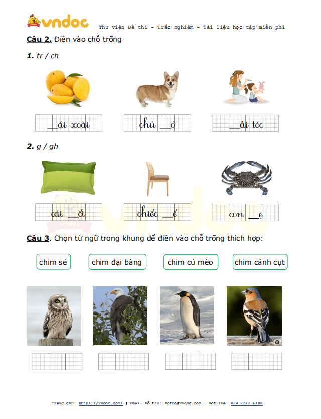 Đề thi giữa kì 2 lớp 1 môn Tiếng Việt năm 2021 sách Chân trời - Đề 2