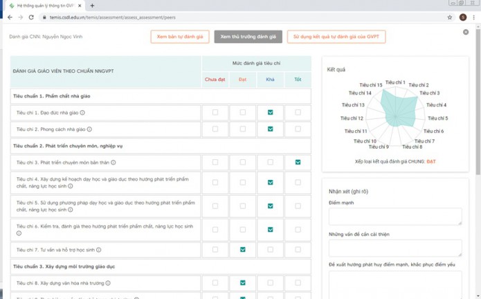 Hướng dẫn nhập Đánh giá GVPT tại trang temis