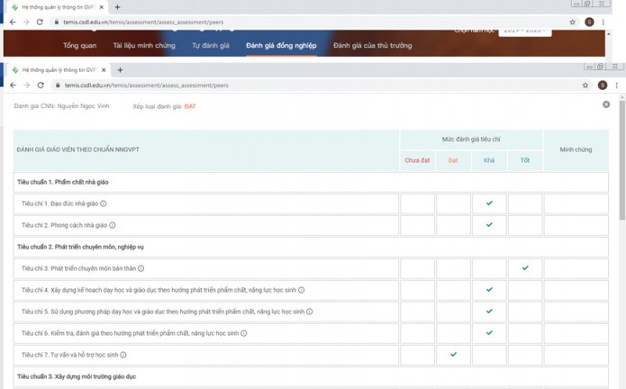 Hướng dẫn nhập Đánh giá GVPT tại trang temis
